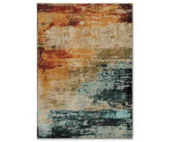 Peyton Gold & Red Abstract Area Rug, (5'3" X 7'6")
