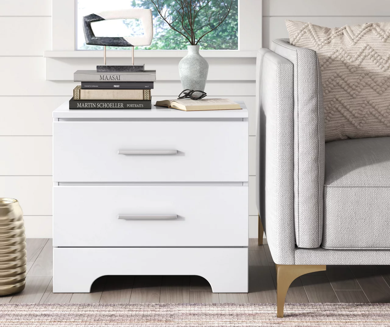 White Hudson 2-Drawer Wood Nightstand - Image 7