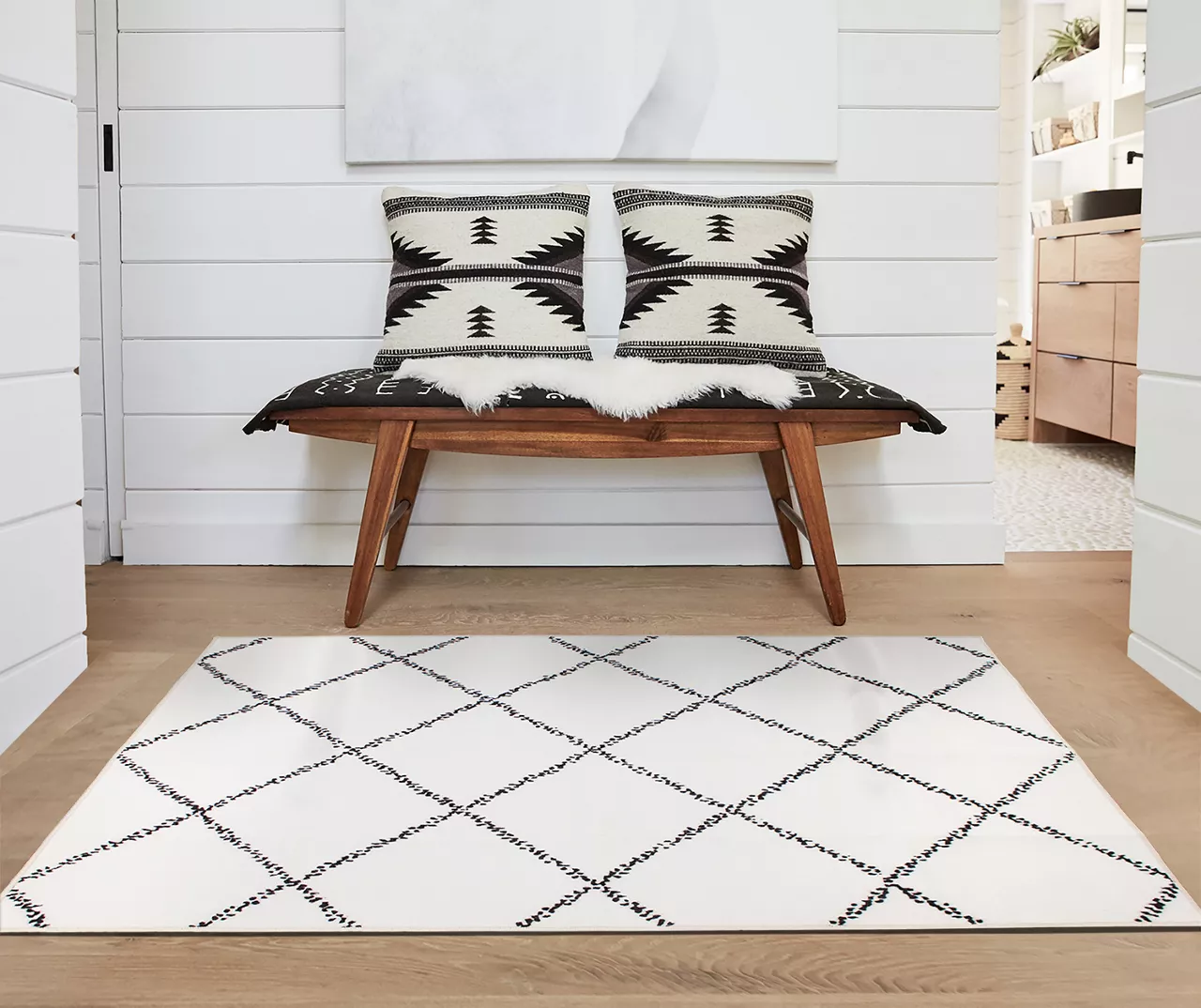 My Magic Carpet Medina Moroccan Diamond Ivory Washable Area Rug, (3' X 5') - Image 2