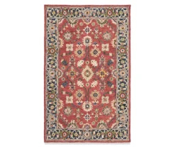 Alfio Red & Blue Bohemian Wool Area Rug, (3.6'Â x 5.6')