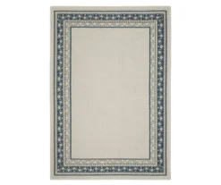 Torlea Beige & Blue Zigzag Border Outdoor Area Rug, (5.3' X 7.3')