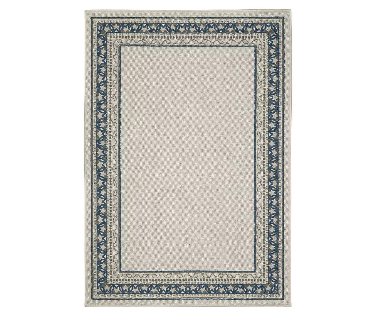 Torlea Beige & Blue Zigzag Border Outdoor Area Rug, (1.1' X 3.9')