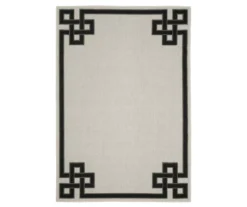 Torbet Beige & Black Loop Border Outdoor Area Rug, (3.3' X 5')