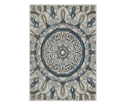 Torbert Beige & Blue Medallion Outdoor Area Rug, (5.3' X 7.3')