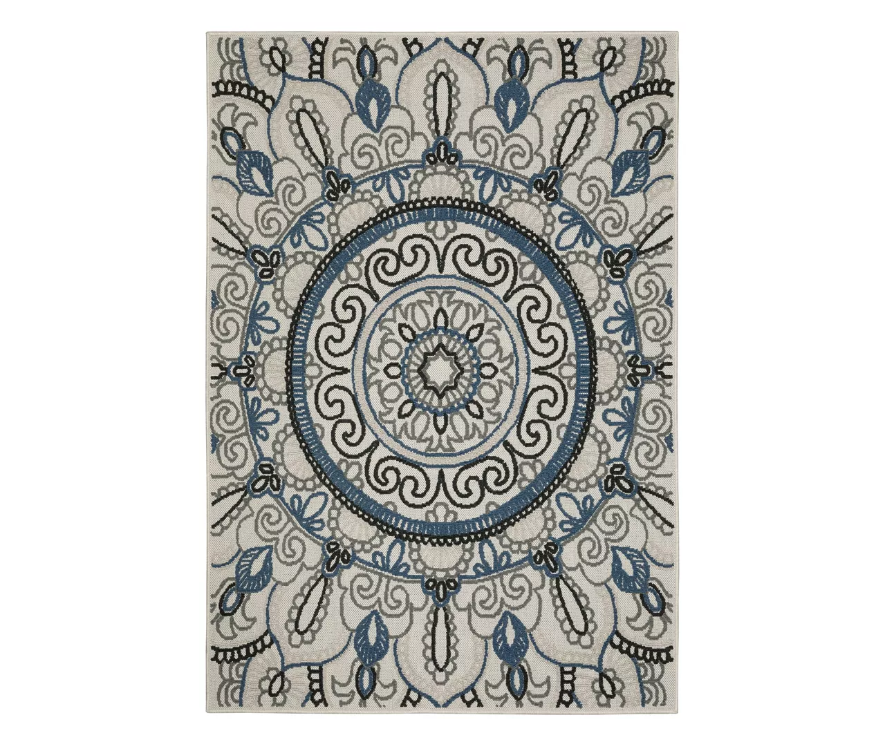 Torbert Beige & Blue Medallion Outdoor Area Rug, (5.3' X 7.3')