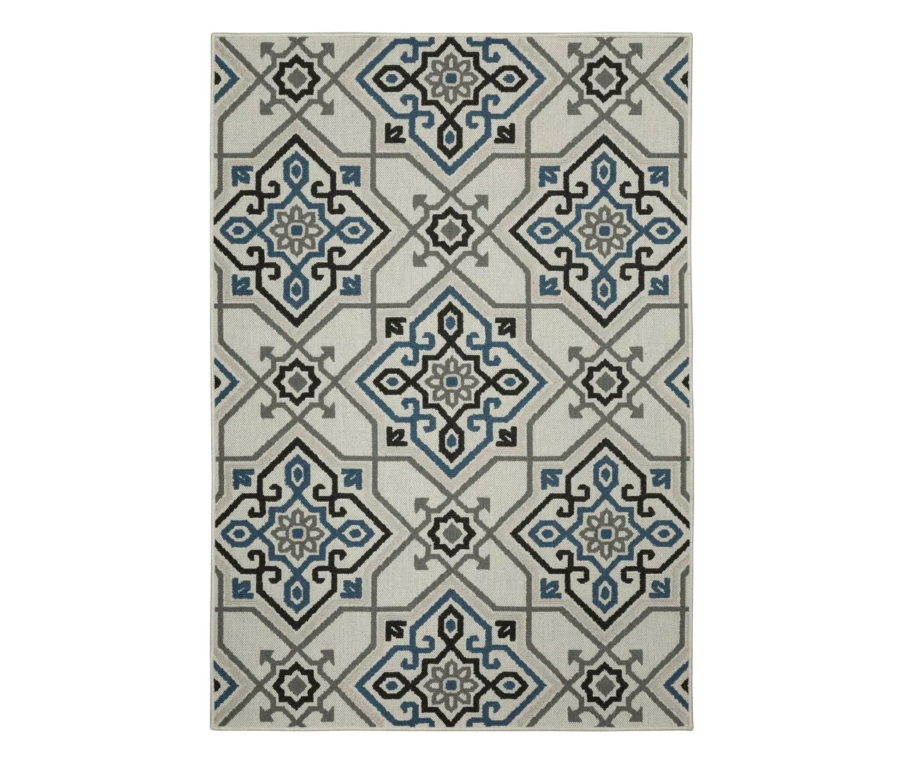 Torance Beige & Blue Linework Medallion Outdoor Area Rug - Image 3
