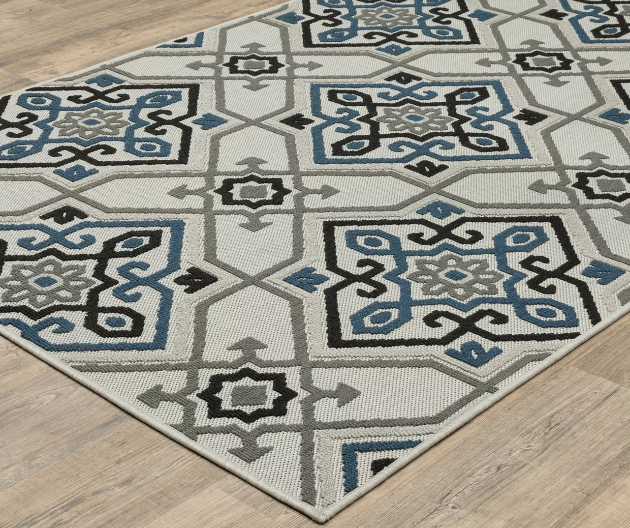 Torance Beige & Blue Linework Medallion Outdoor Area Rug - Image 8