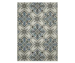 Torance Beige & Blue Linework Medallion Outdoor Area Rug