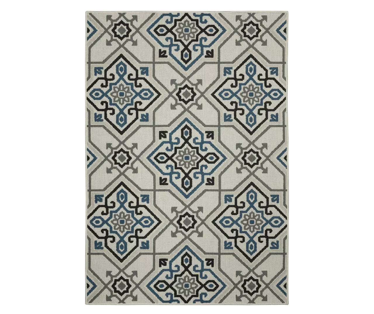 Torance Beige & Blue Linework Medallion Outdoor Area Rug