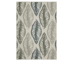 Torian Beige, Green & Blue Leaves Outdoor Area Rug, (5.3' X 7.3')