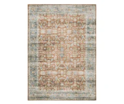 Chloe Rust & Blue Floral Area Rug, (5' X 7')
