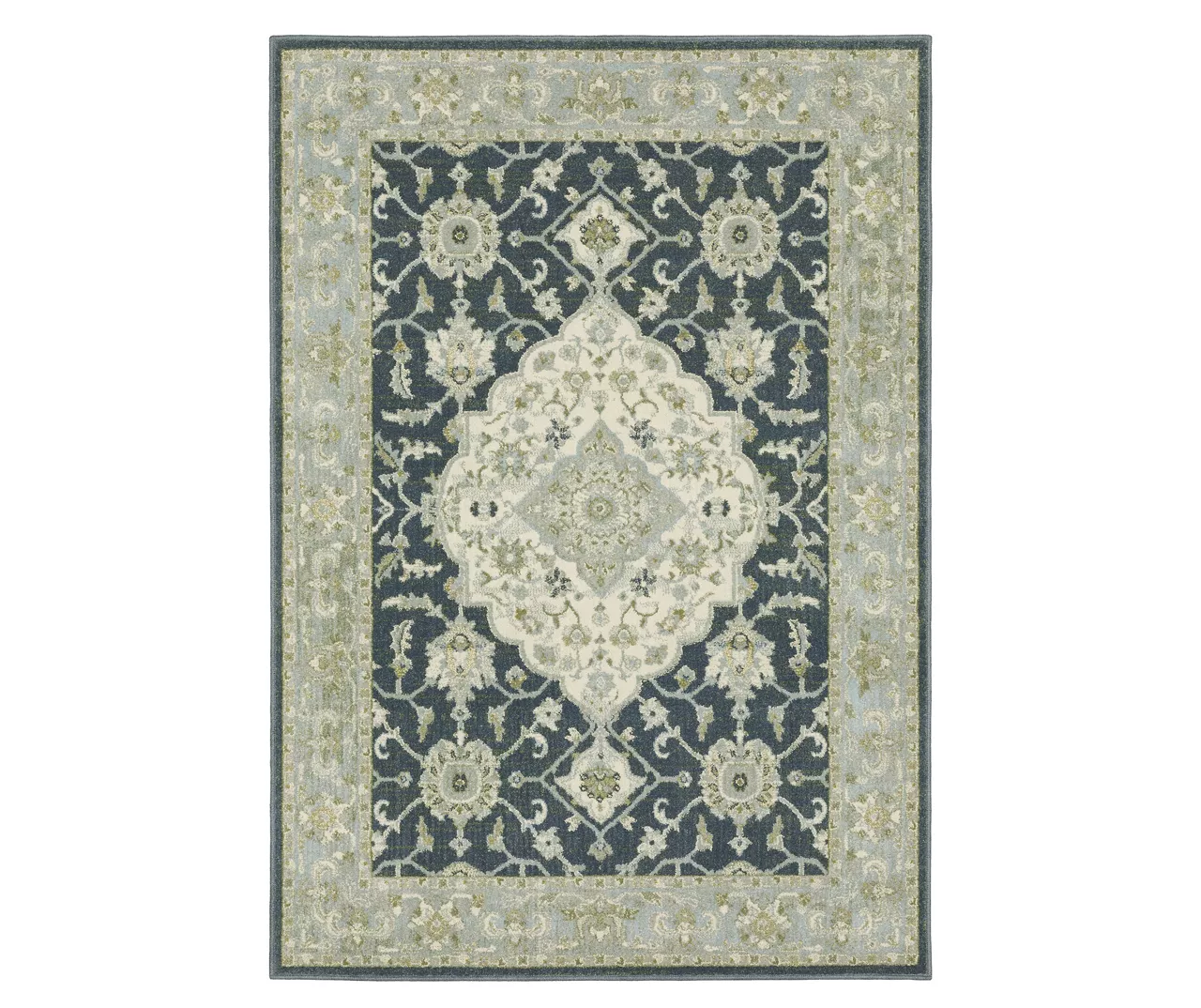 Thornfield Blue & Green Floral Medallion Area Rug, (3.3' X 5')