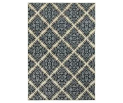 Lindie Ivory & Blue Medallion Lattice Area Rug, (1.1' X 3')