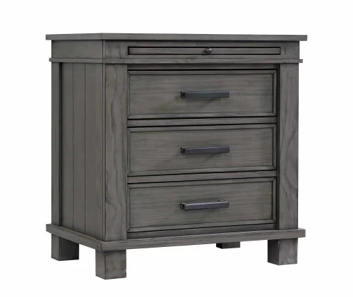 Topeka Warm Gray 3-Drawer Nightstand With USB Charging - Image 2