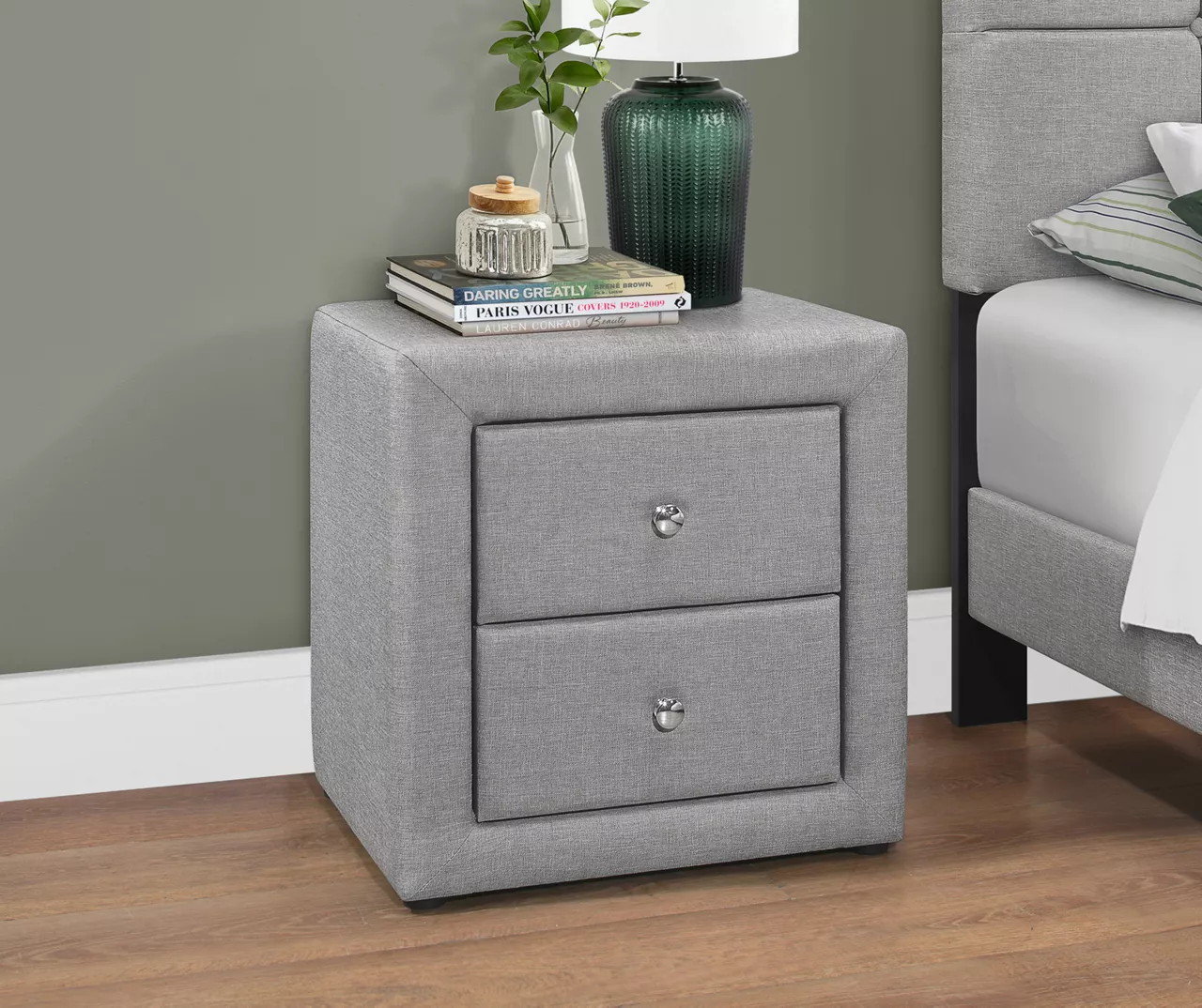 Monarch Linen Upholstered Nightstand - Image 6