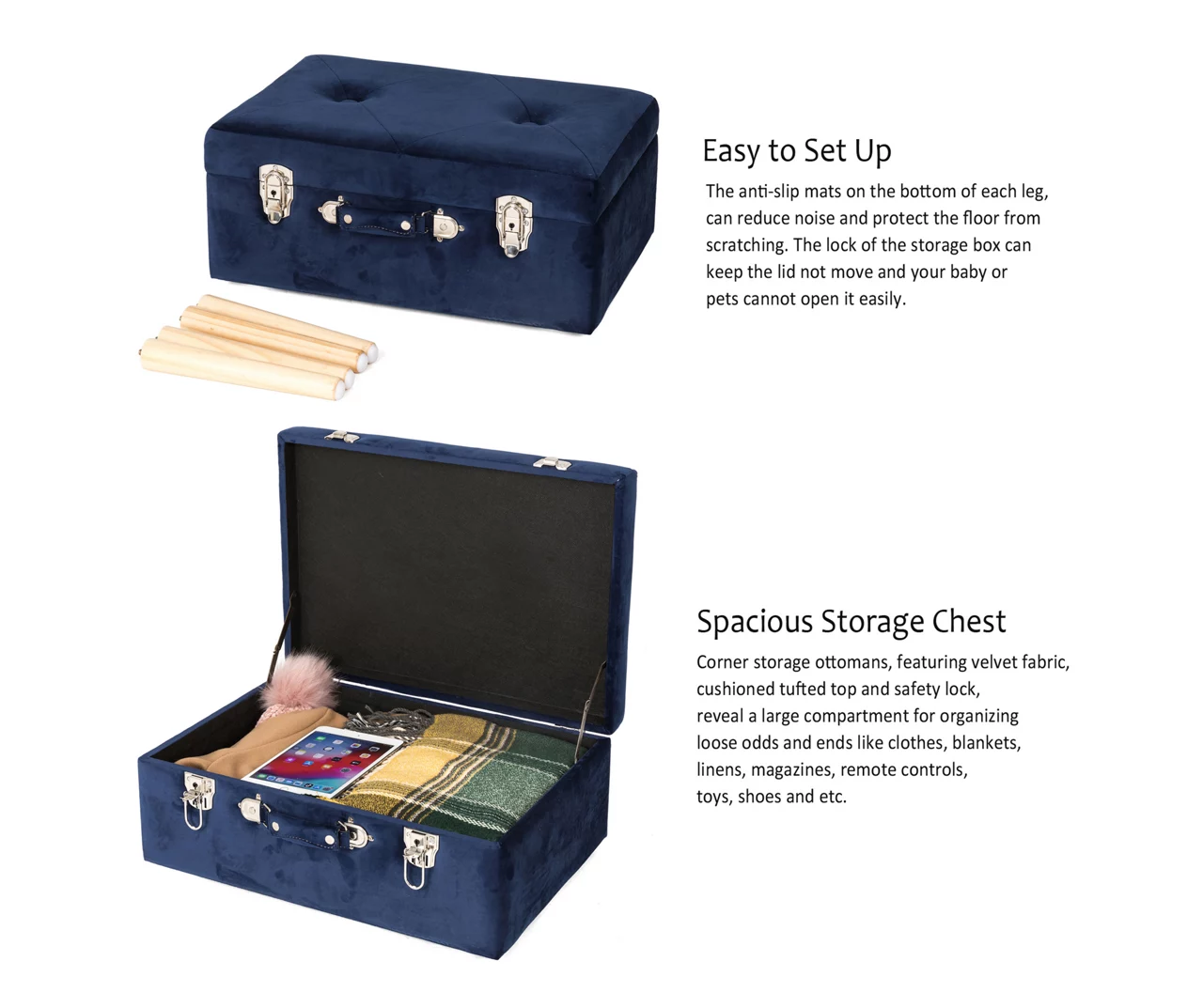 Glitzhome Velvet Suitcase Storage Stool - Image 14