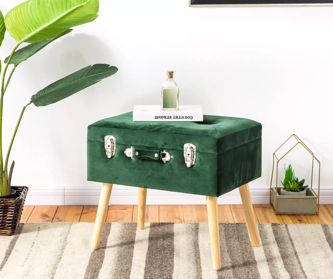 Glitzhome Velvet Suitcase Storage Stool - Image 4