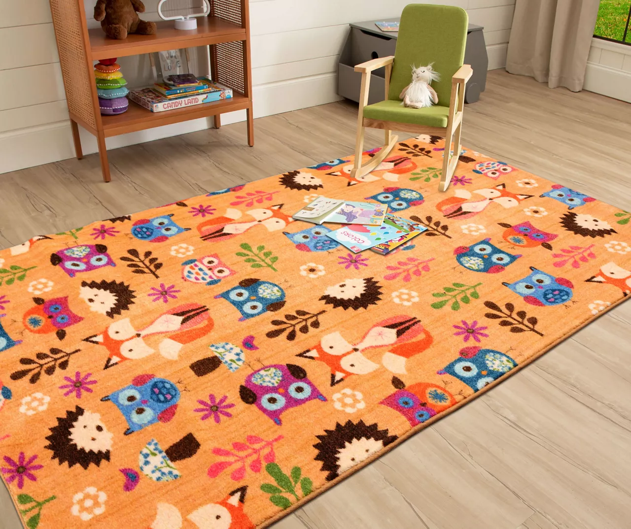 Animal Toss Orange & Multi-Color Area Rug, (5' X 8') - Image 3