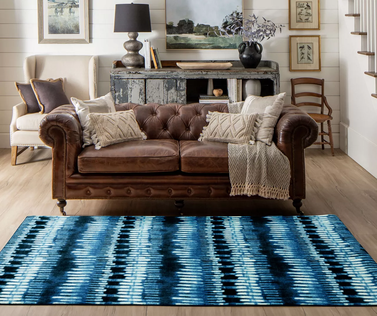 Imprint Navy & White Abstract Area Rug, (5' X 8') - Image 6