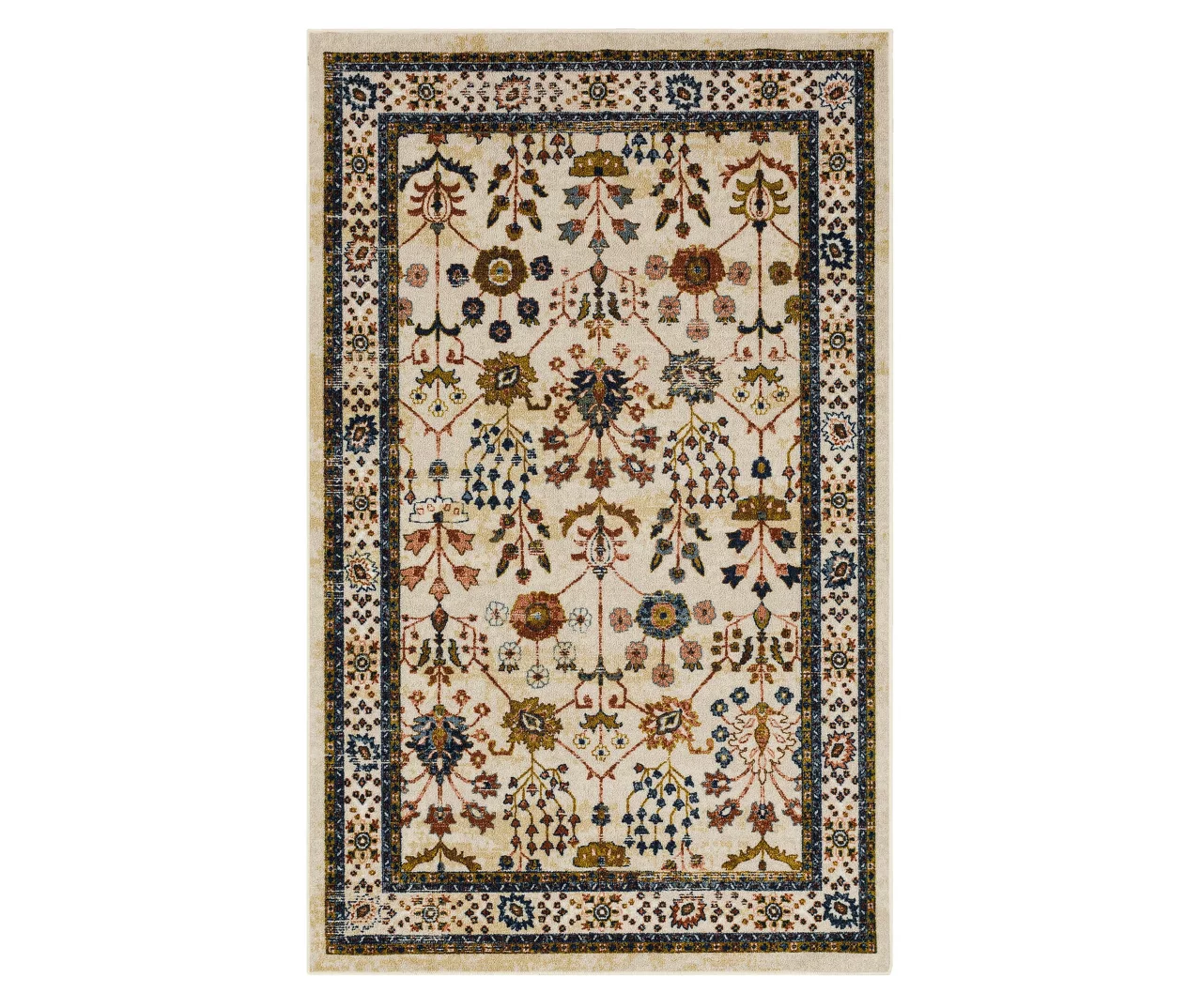 Muskberry Cream & Brown Floral Area Rug, (5' X 8')