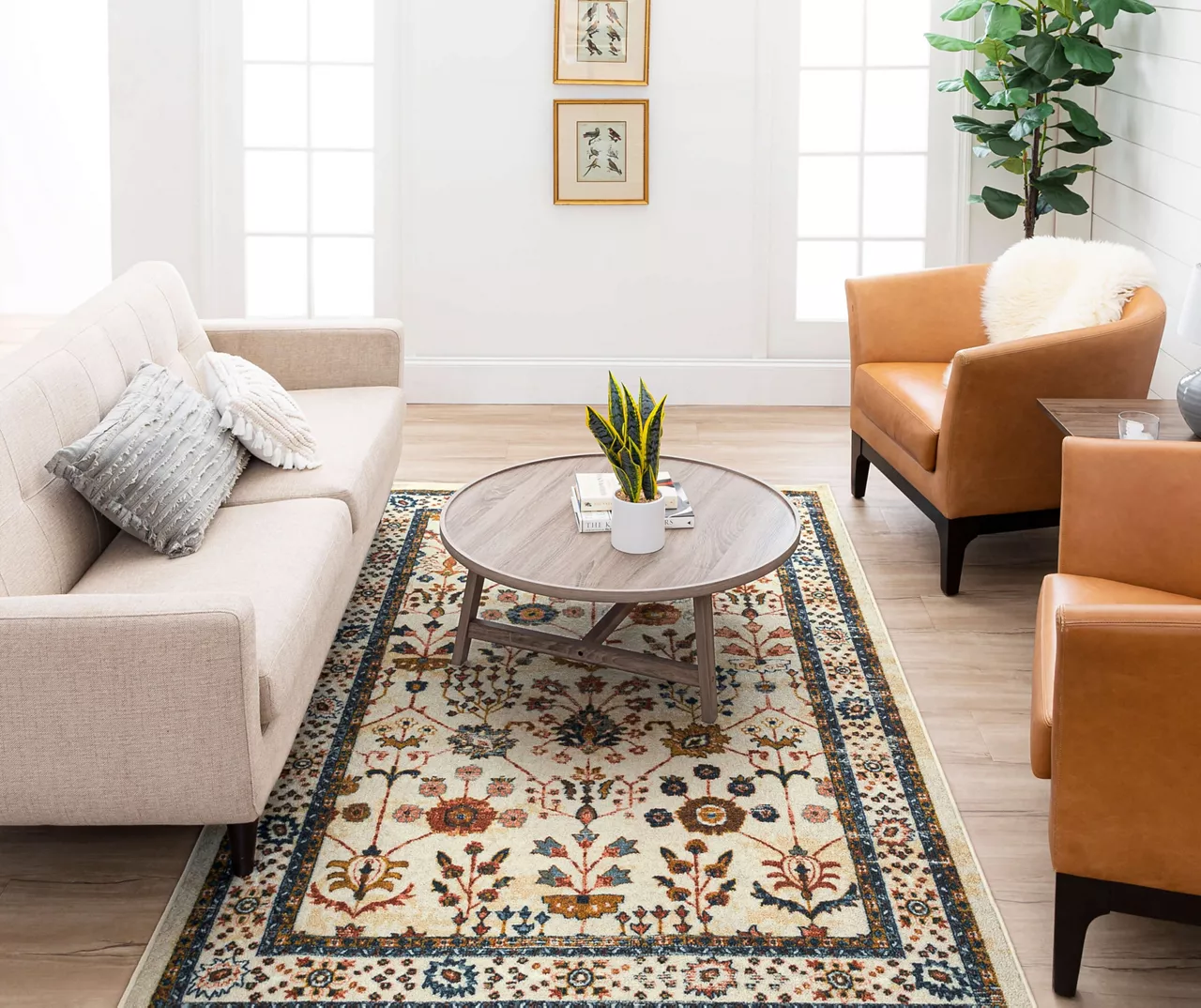 Muskberry Cream & Brown Floral Area Rug, (5' X 8') - Image 6