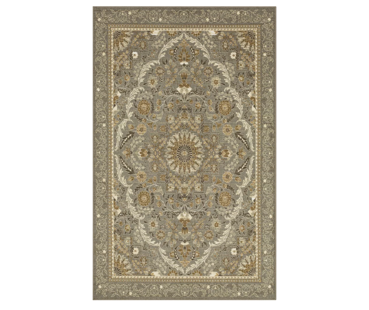 Heatherglen Gray & Beige Ornamental Floral Area Rug, (6' X 9')