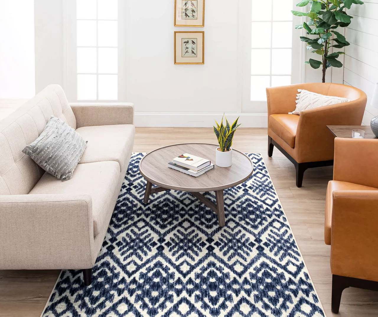 Oreille Navy & White Ikat Area Rug, (5' X 8') - Image 6