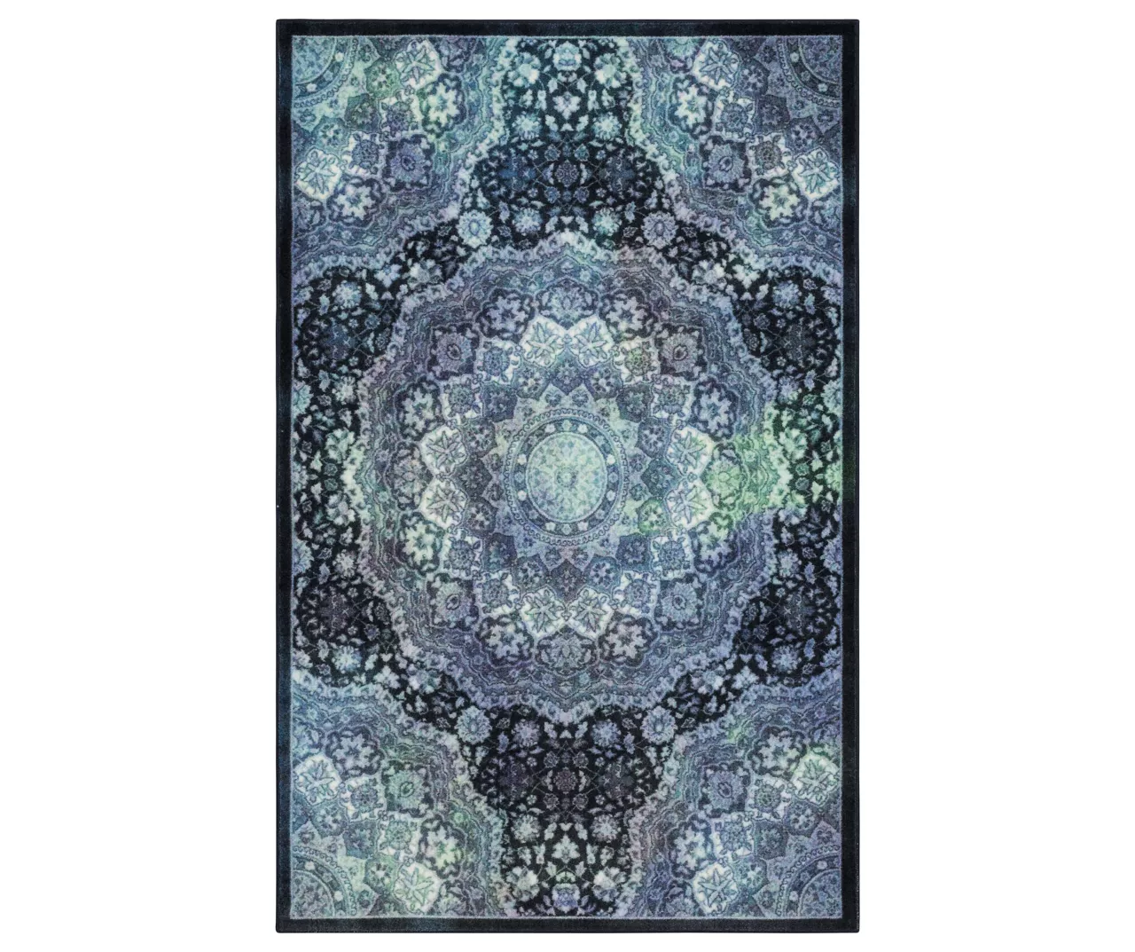 Joliet Black & Blue Mandala Area Rug, (4' X 6')