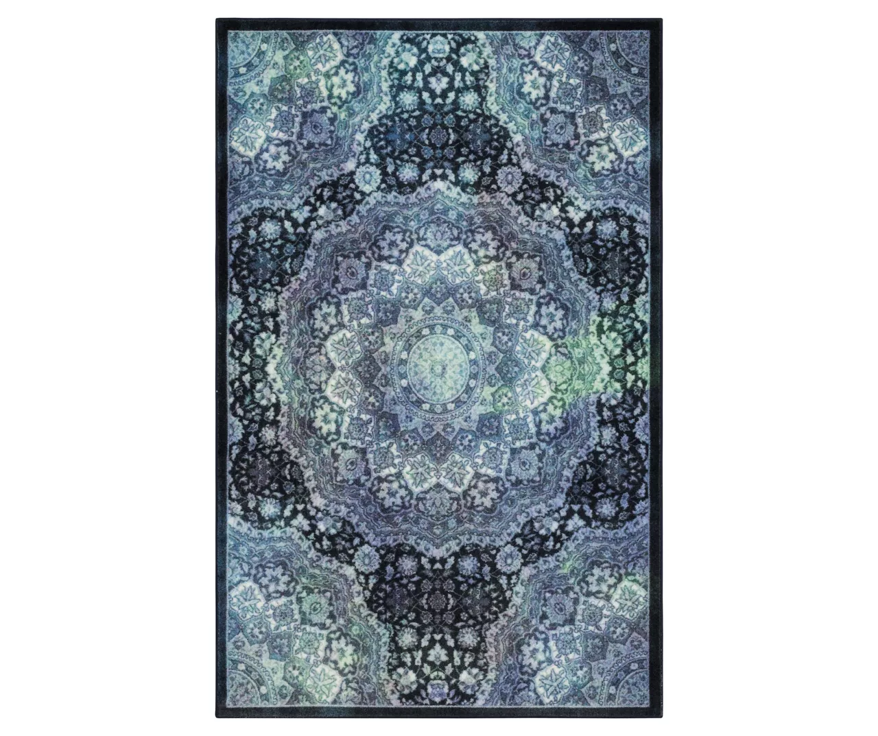 Joliet Black & Blue Mandala Area Rug, (5' X 8')