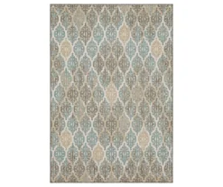 Paradise Grove Light Gray & Turquoise Arabesque Outdoor Area Rug, (5' 3" X 7.5')