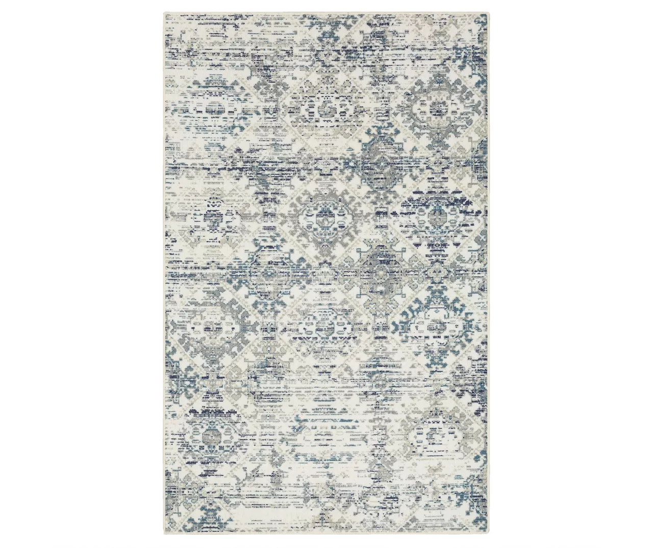 Pallas White & Blue Geo Ornamental Area Rug, (5' X 8')