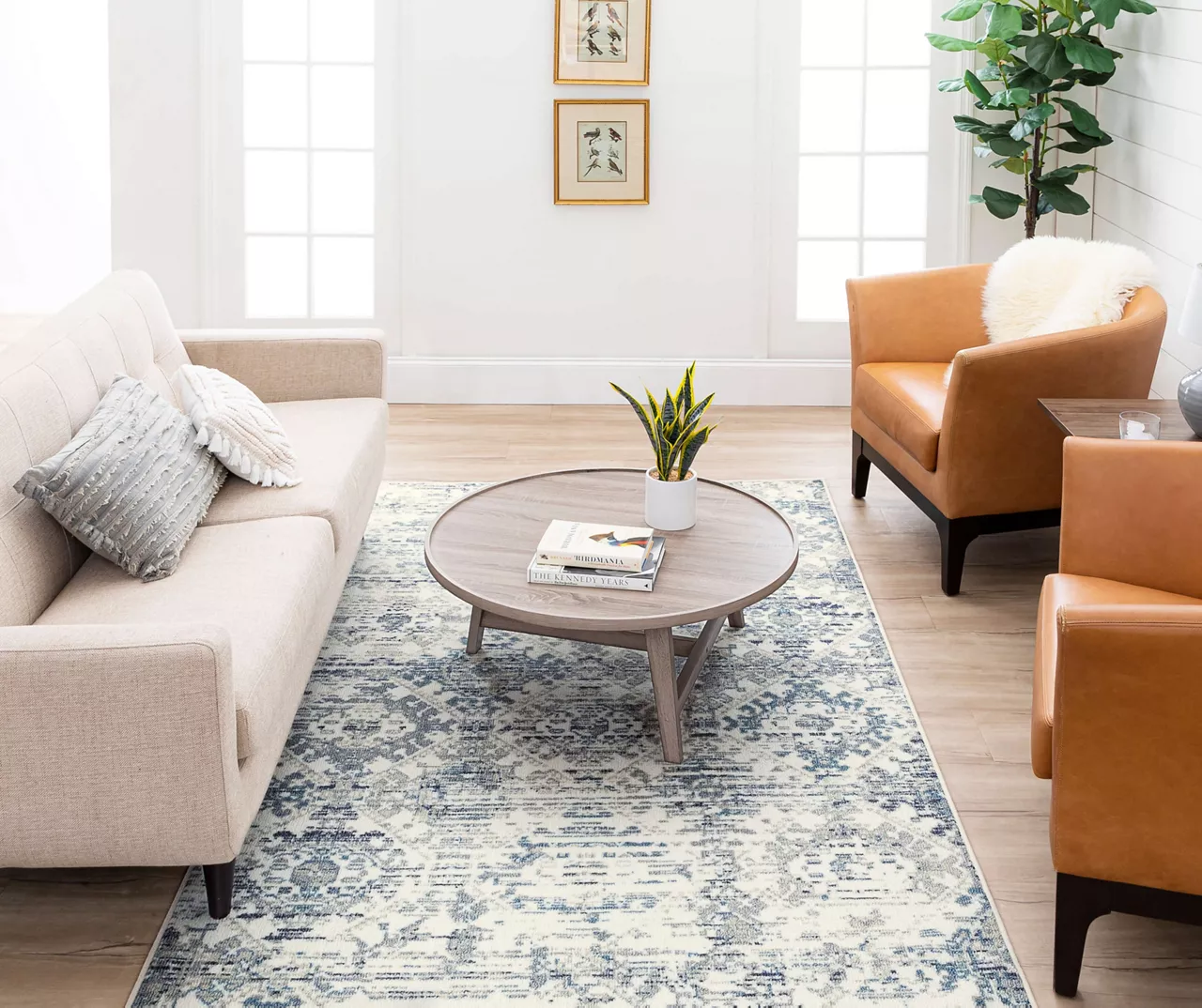 Pallas White & Blue Geo Ornamental Area Rug, (5' X 8') - Image 6